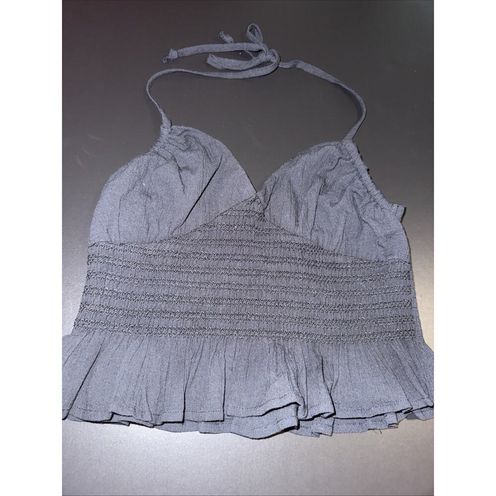 LA Hearts Cotton Halter Crop Top With smocking in Black Size S